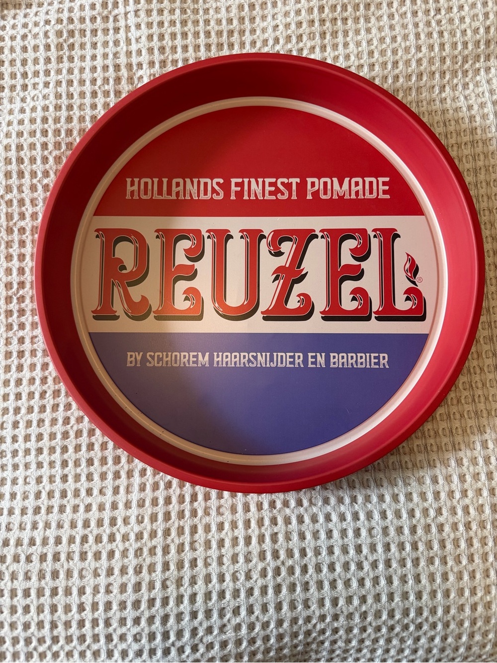 Reuzel Round Pomade Barber Tray - Red, White, Blue